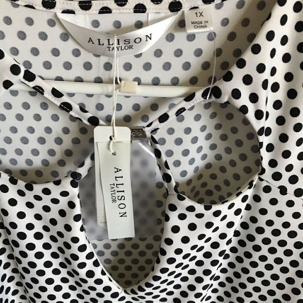 Allison Taylor size 1X white black polka dot 3/4 sleeve New with tags - Picture 3 of 4